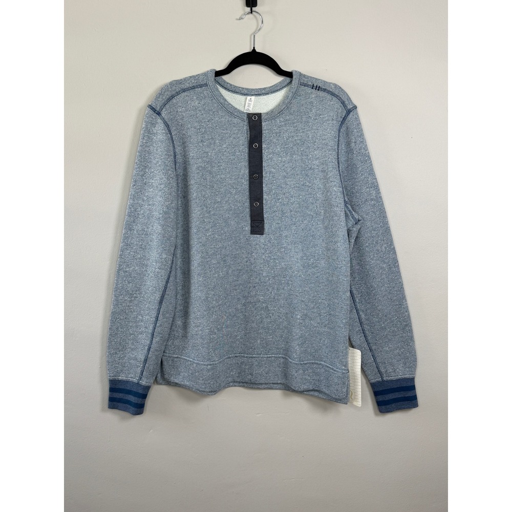 Lululemon Le Henley Men L Blue French Terry Pullover Casual Preppy NWT